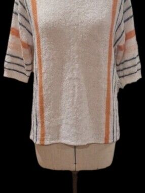 Casual Striped Women's Blouse - Orange, Blue, and White